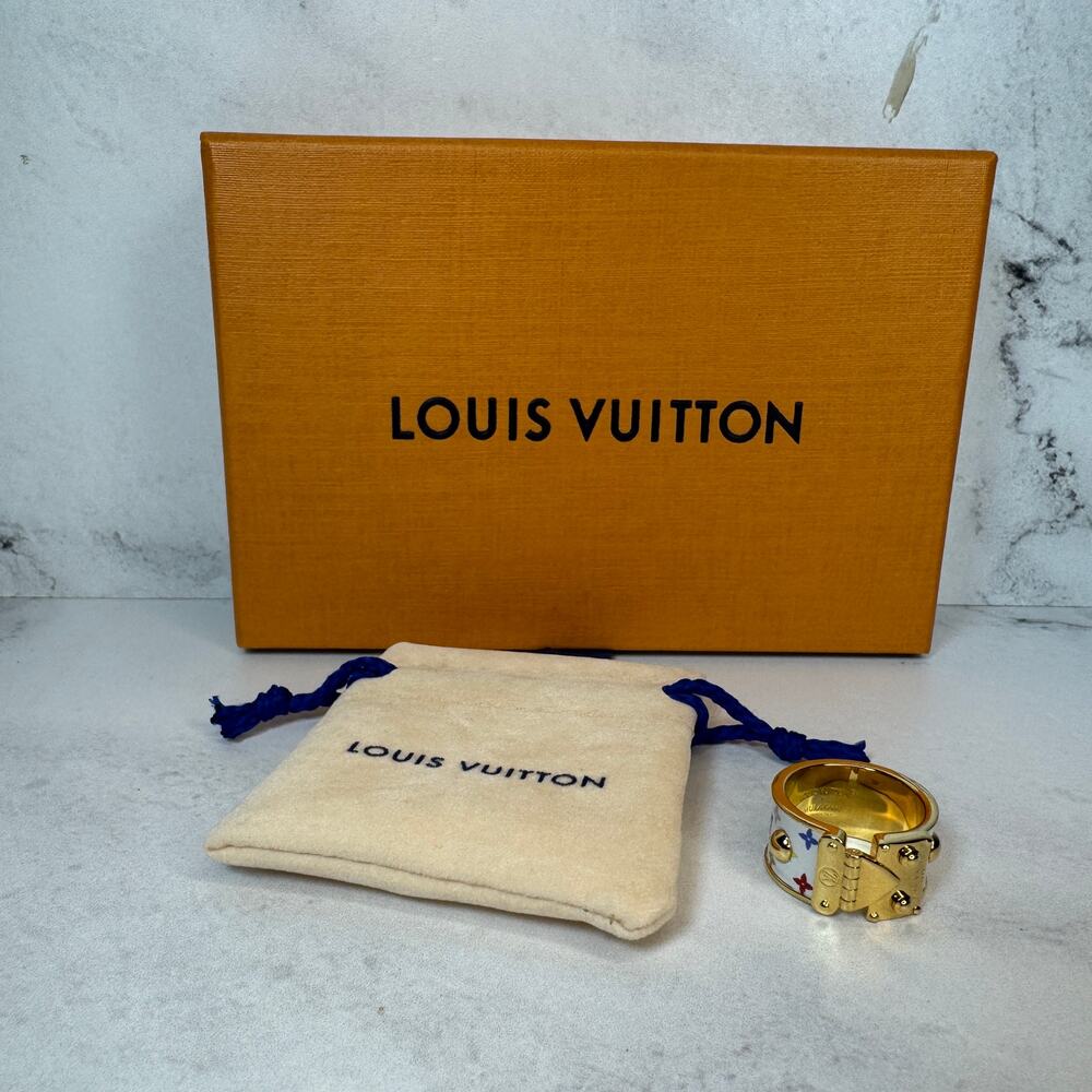 Louis Vuitton LV X TM Multicolor Ring Size M Murakami White/Gold New Rare